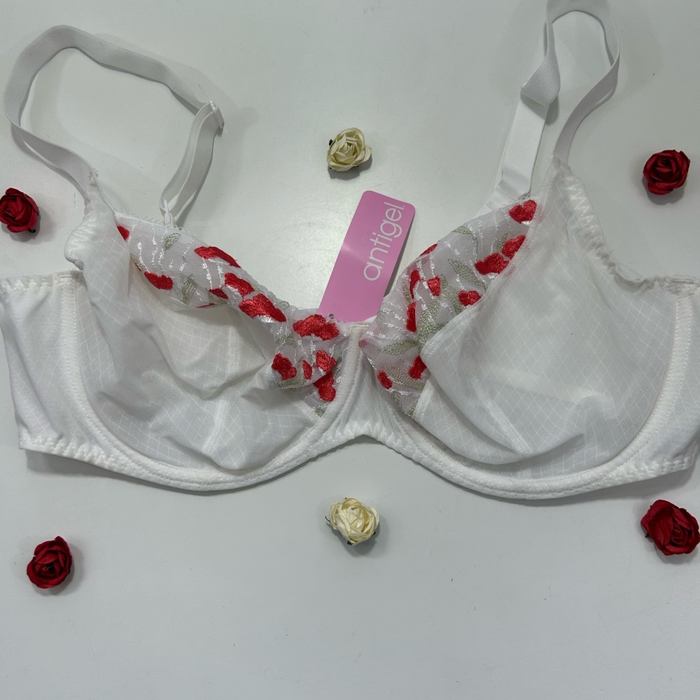 Lise Charmel Antigel White and Red Lace Sexy Underwire Unpadded Bra 42D NWT
